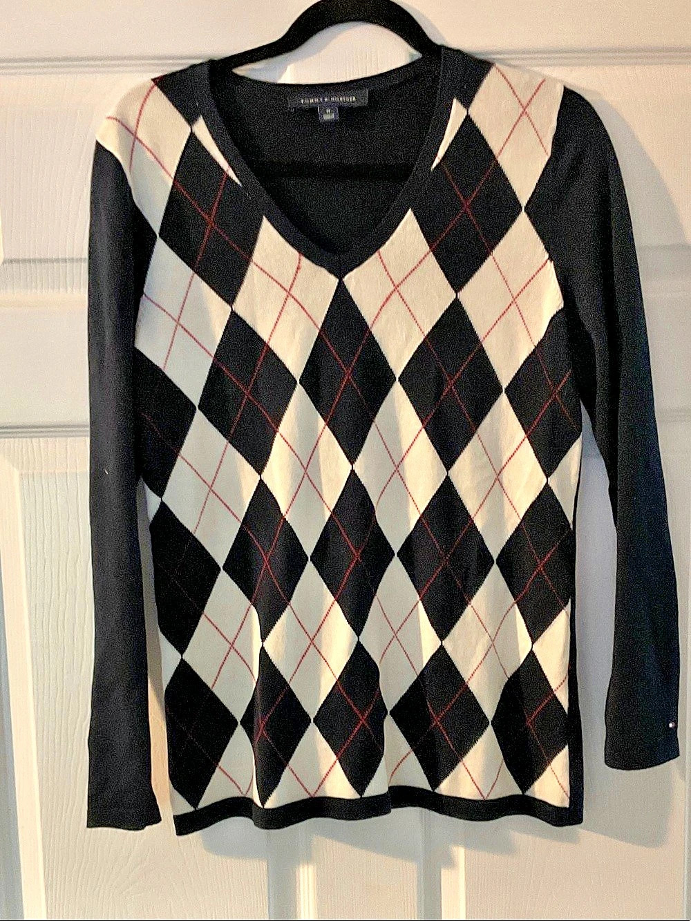 Tommy Hilfiger Women's Argyle V-Neck Cotton Sweater Size Medium